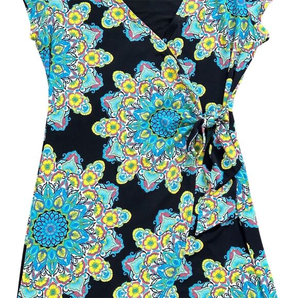 Madison Women's M Wrap Dress Floral Knee Length V-Neck Short Sleeve - Picture 4 of 6